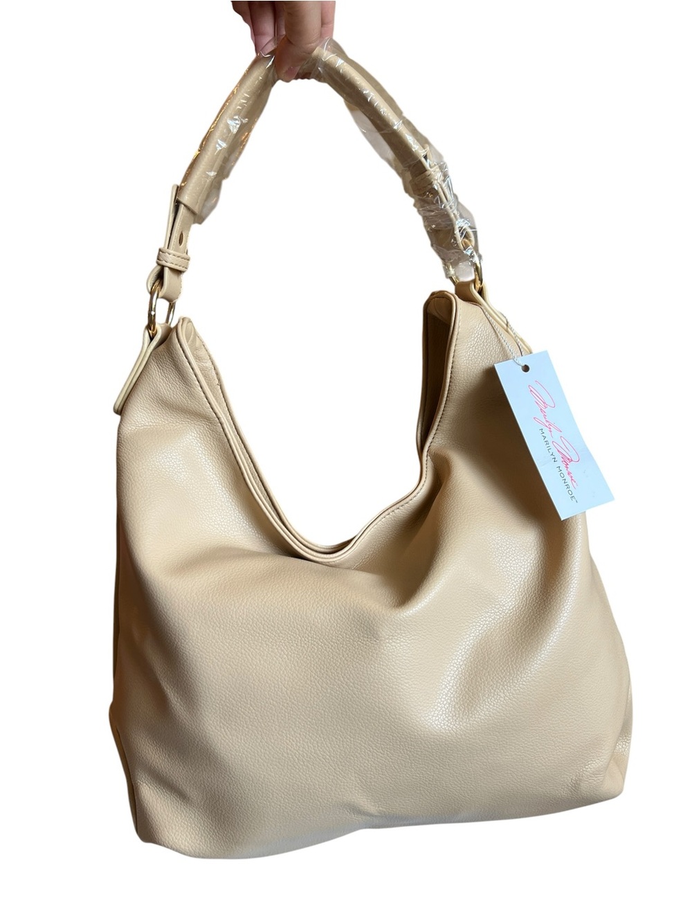 Marilyn Monroe Crescent Hobo Shoulder Bag Tan Beige Pebbled Leather - NWT